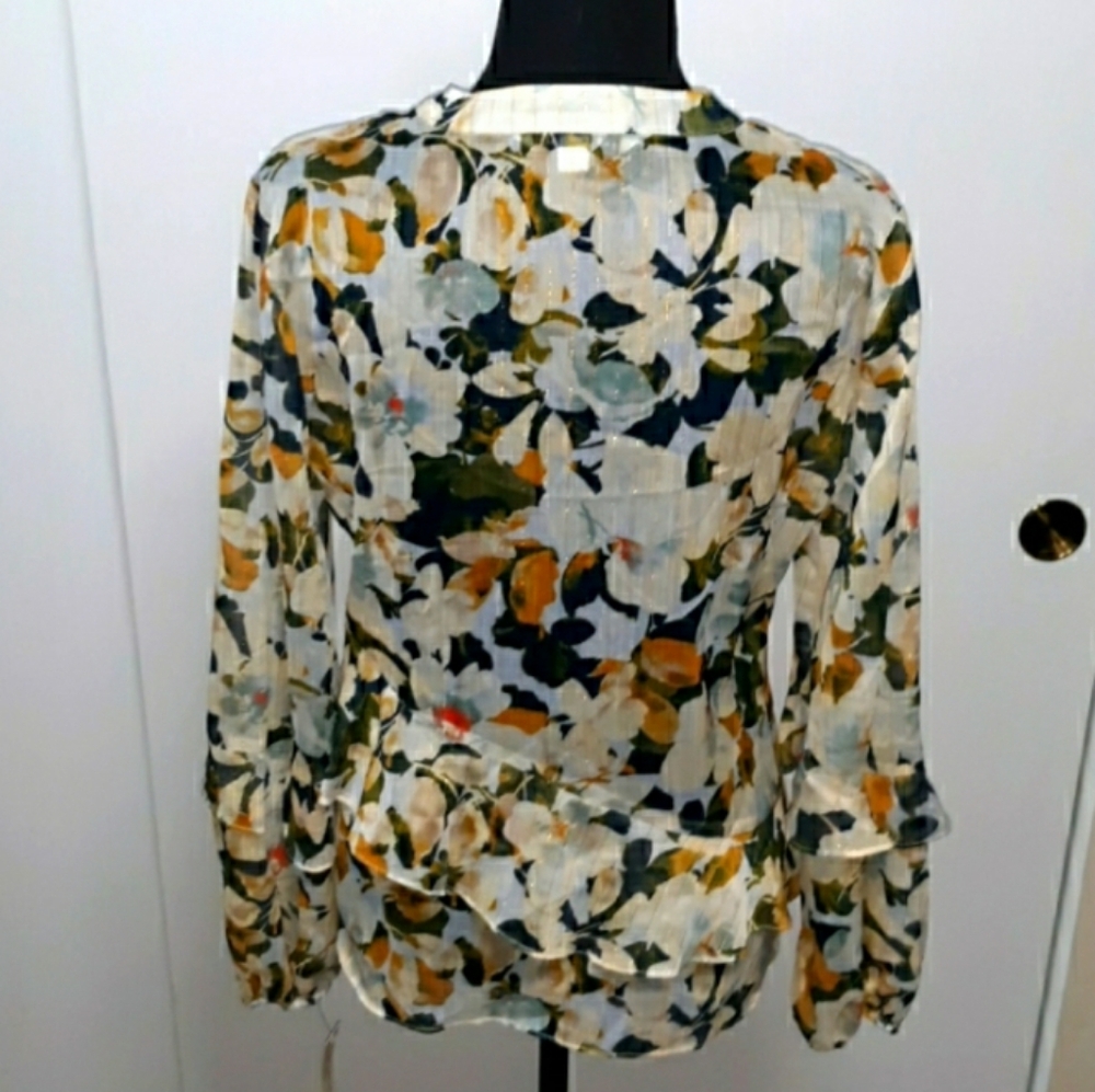 Zac & Rachel Metallic Sheer Floral Ruffle Blouse Size M NWT - Picture 4 of 10